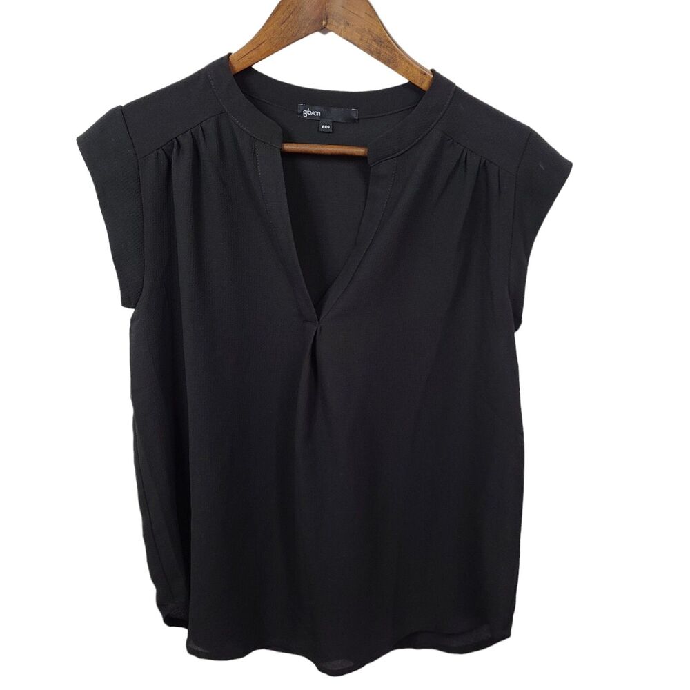 Gibson Black V neck Flowy Career Blouse PXS Womens